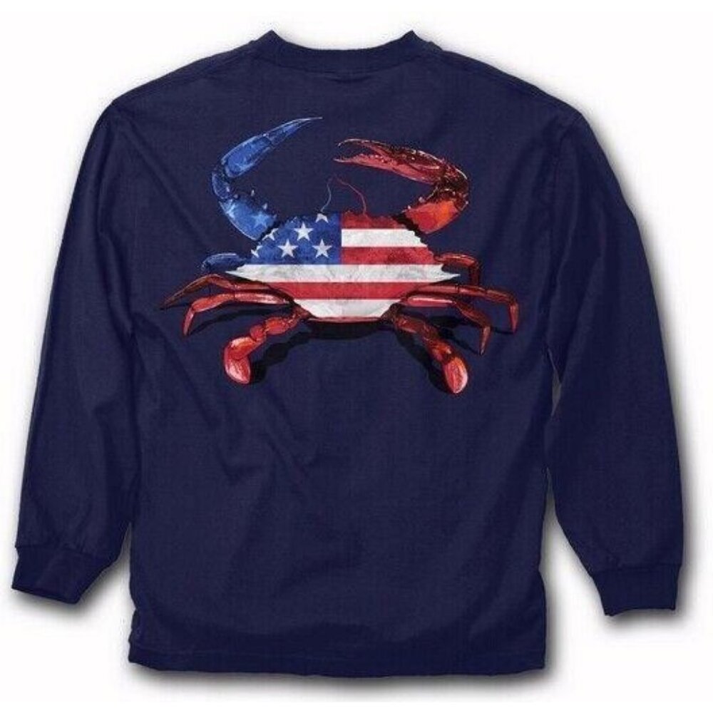 Ameri-Crab U.S. Flag Long Sleeve T-Shirt Sweatshirt NEW Fast Ship